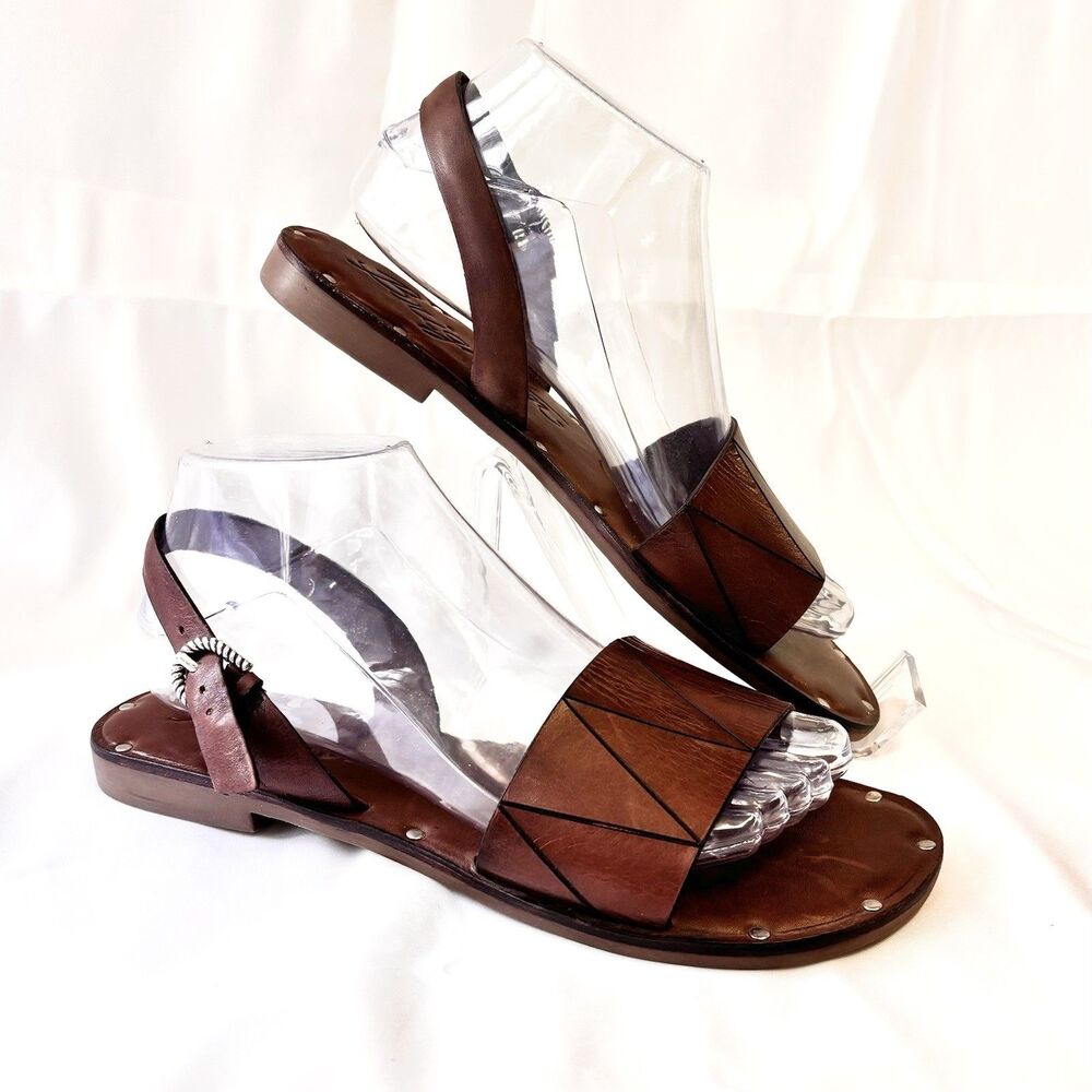BRIGHTON Asbury Sandals Leather Slingback With Silver Buckles Women’s 8
